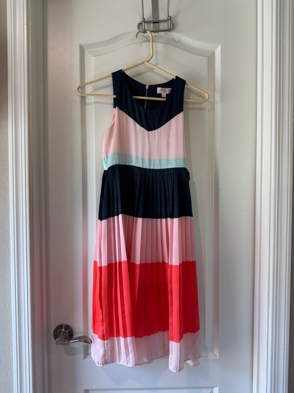 GB girls Navy, Pink, Red Colorblock Pleated Party Dress / AA51